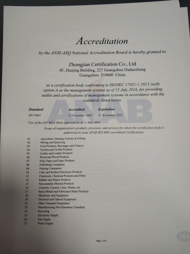 美國注冊認可委員會（ANAB）認可證書-1