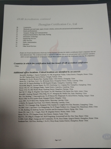 美國注冊認可委員會（ANAB）認可證書-2
